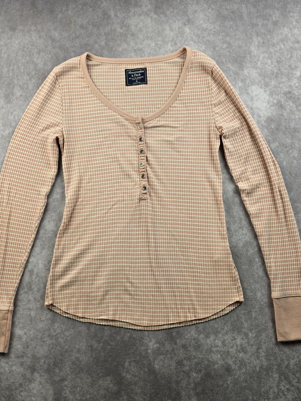 Abercrombie & Fitch Light Pink Ribbed Henley Long Sleeve Top Medium